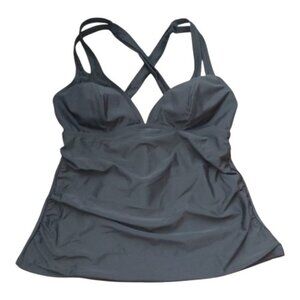 CUPSHE Black Tankini Top Medium Adjustable Tie Back Built-in Soft Cup Bra NWT